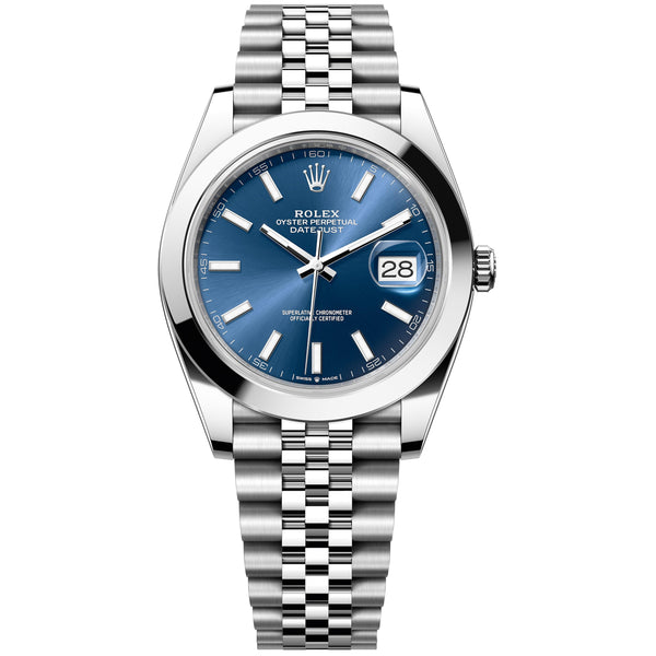 Rolex Datejust 41mm 126300-0002 Blue Index Dial (with Extra Stainless Steel Fluted Bezel), Worn 2021